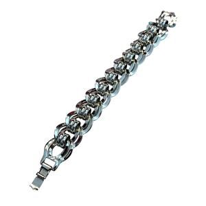 Vintage Monet chunky silver chain bracelet double links unique design 1980's